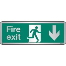 Brushed Stainless steel Fire exit sign down with radius corner