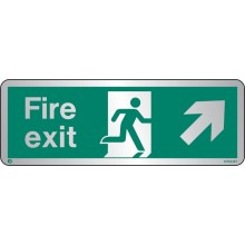 Brushed Stainless steel Fire exit sign up to the right with radius corner