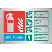 Brushed Stainless steel ABC Powder extinguisher identification sign with radius corner