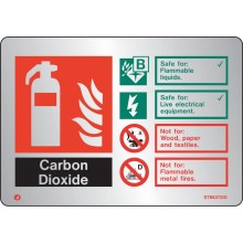 Brushed Stainless steel Carbon Dioxide extinguisher identification sign with radius corner
