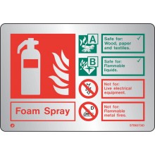 Brushed Stainless steel Foam Spray extinguisher identification sign with radius corner