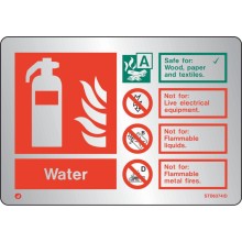 Brushed Stainless steel Water extinguisher identification sign with radius corner